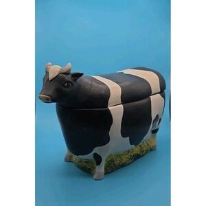 Sakura Warren Kimble Cookie Jar Holstein Cow Ceramic Hand Painted B&W